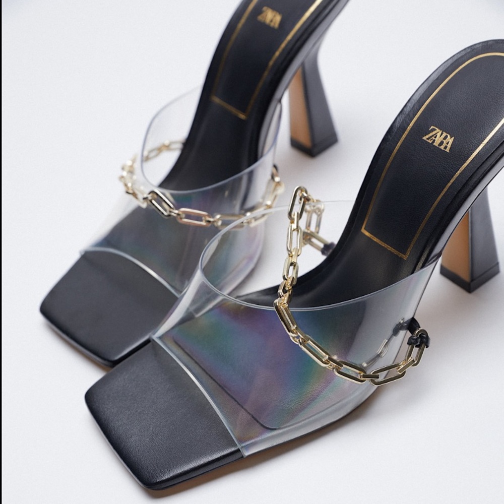 Clear / Transparent heels - vinyl mules with chain